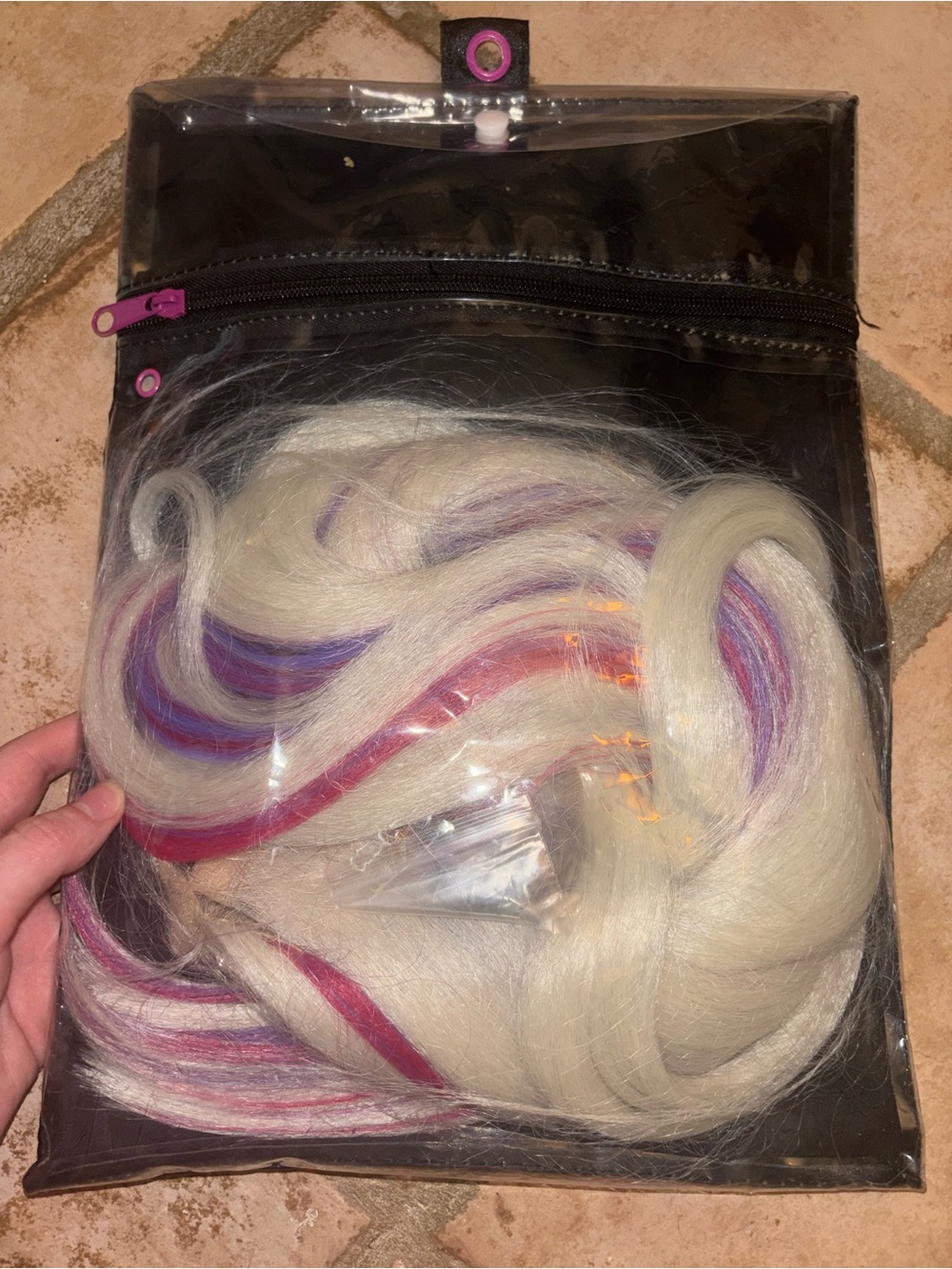 INH Barbie Blonde Ponytail with Pink & Purple Highlights